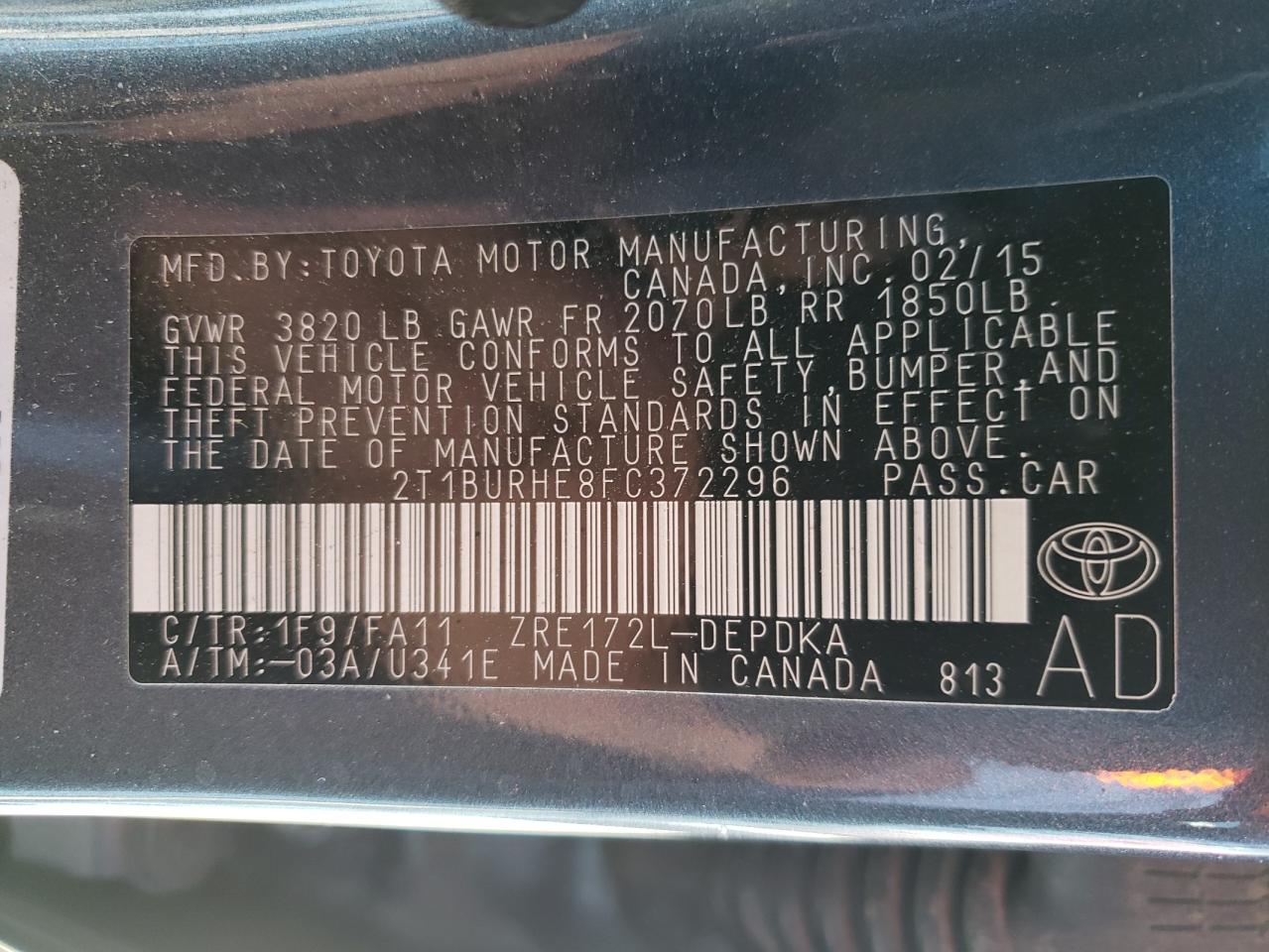 Photo 10 from auction – 2015 TOYOTA COROLLA L with VIN 2T1BURHE8FC372296
