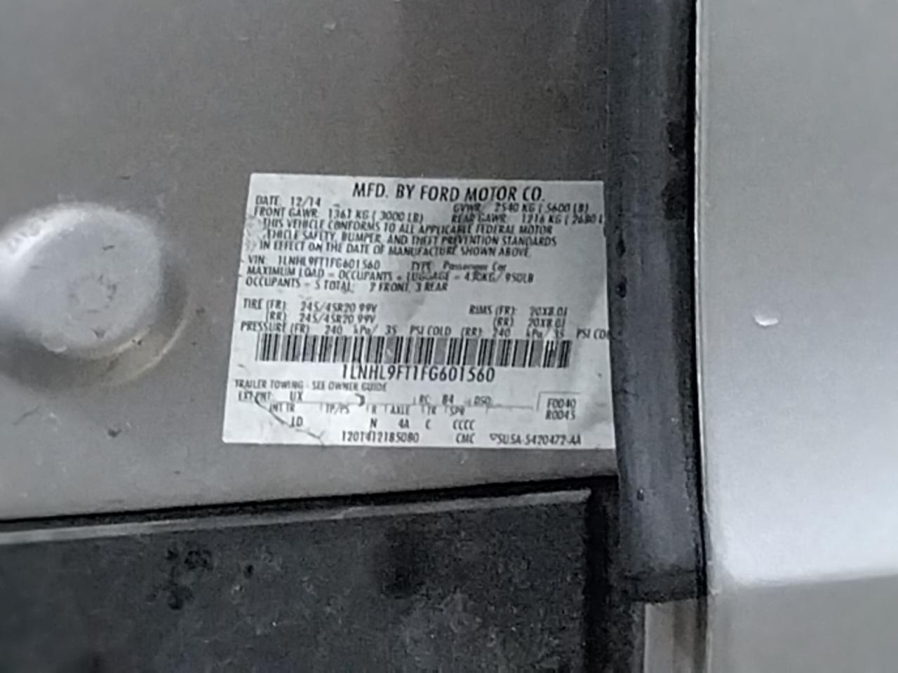 Photo 10 from auction – 2015 LINCOLN MKS with VIN 1LNHL9FT1FG601560