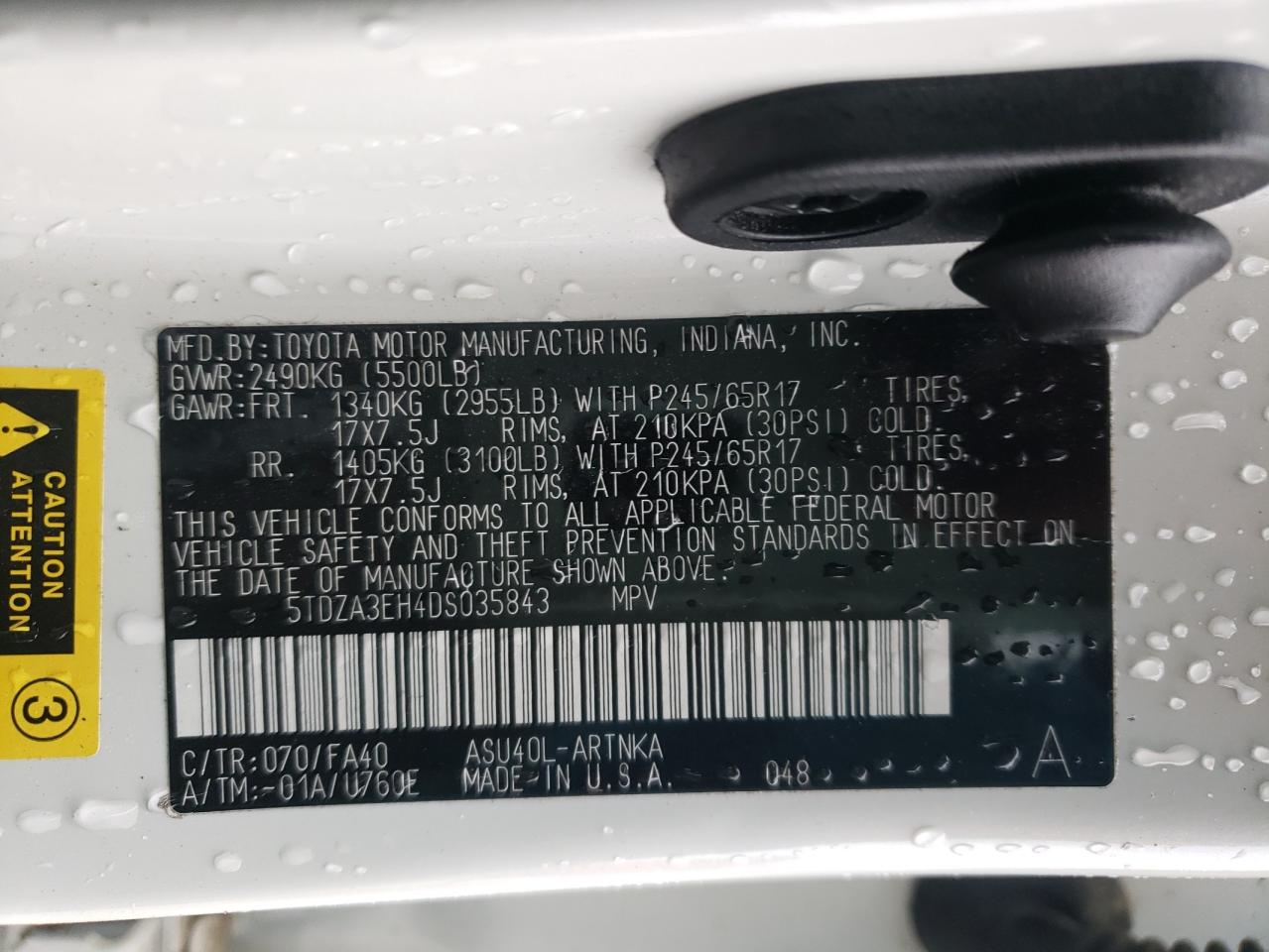 Photo 10 from auction – 2013 TOYOTA HIGHLANDER with VIN 5TDZA3EH4DS035843