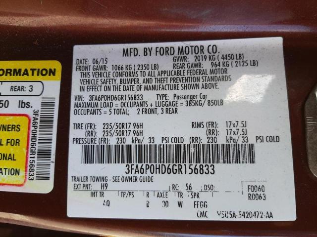 Photo 10 from auction – 2016 FORD FUSION SE with VIN 3FA6P0HD6GR156833