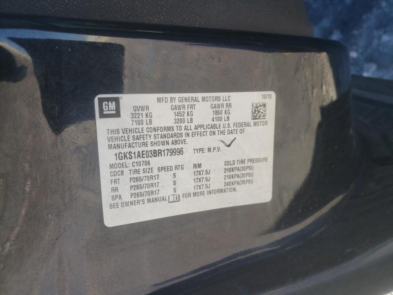 Photo 10 from auction – 2011 GMC YUKON SLE with VIN 1GKS1AE03BR179996