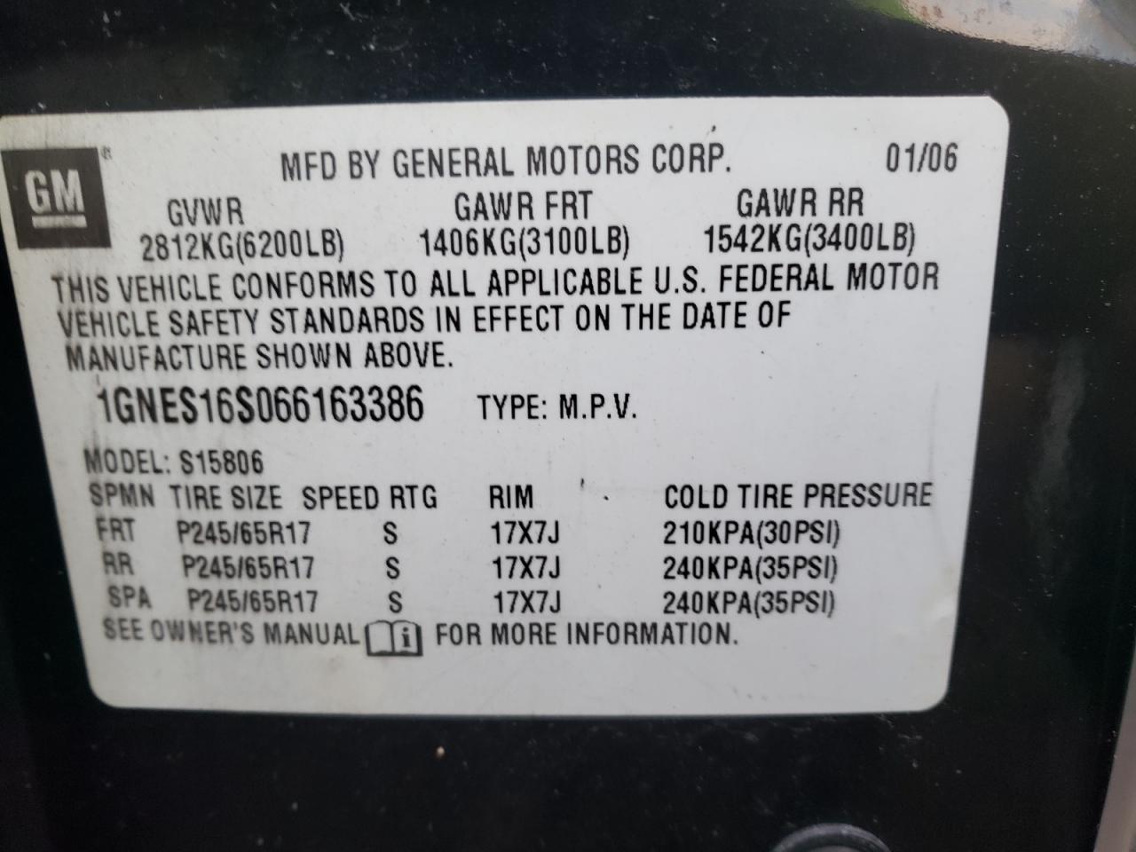 Photo 10 from auction – 2006 CHEVROLET TRAILBLAZE with VIN 1GNES16S066163386