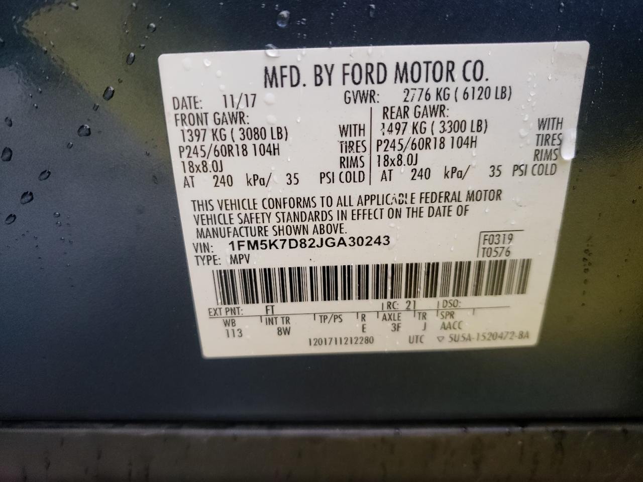 Photo 10 from auction – 2018 FORD EXPLORER X with VIN 1FM5K7D82JGA30243