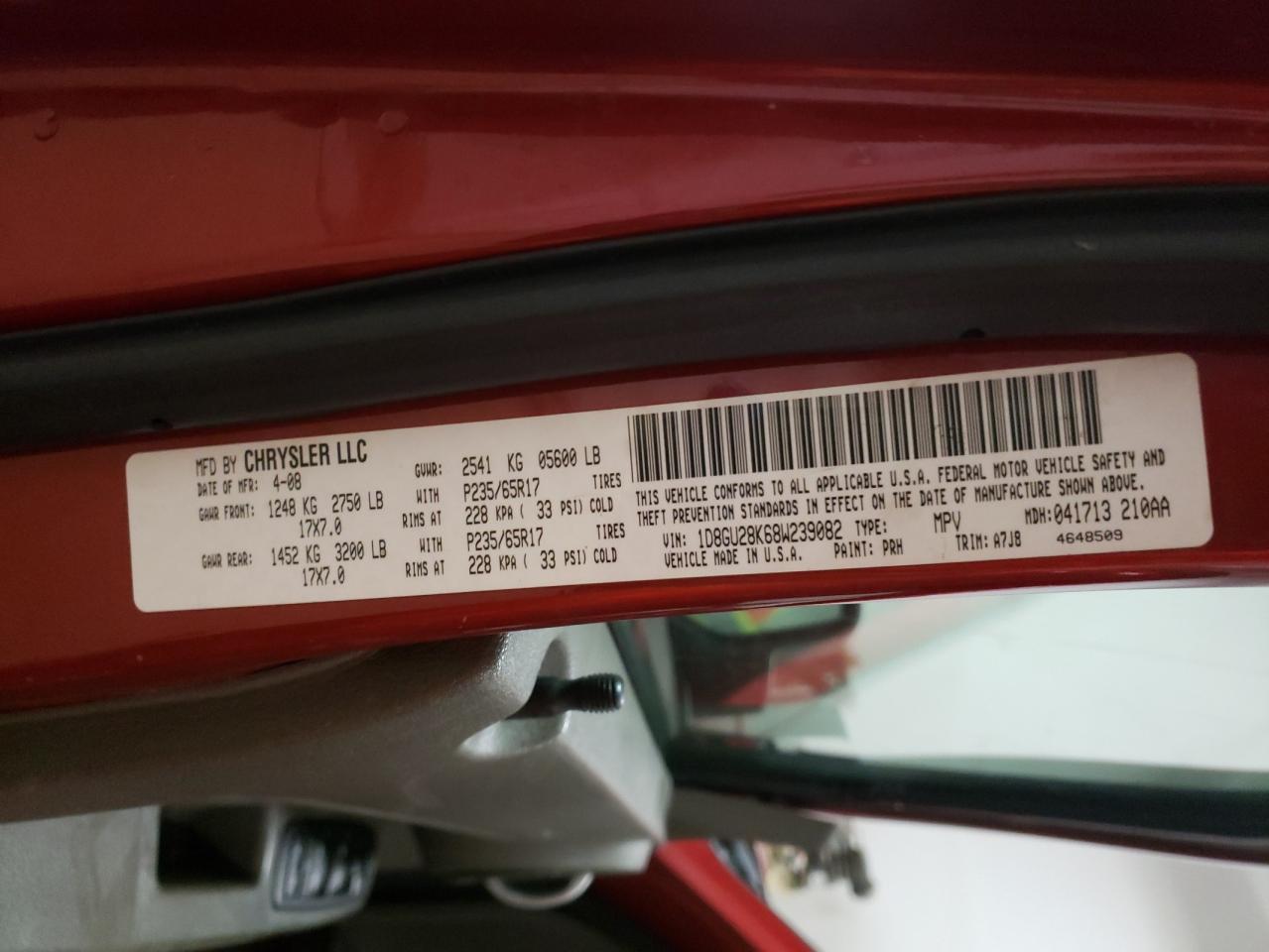 Photo 10 from auction – 2008 DODGE NITRO SXT with VIN 1D8GU28K68W239082