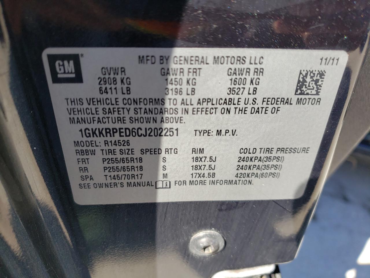 Photo 10 from auction – 2012 GMC ACADIA SLE with VIN 1GKKRPED6CJ202251