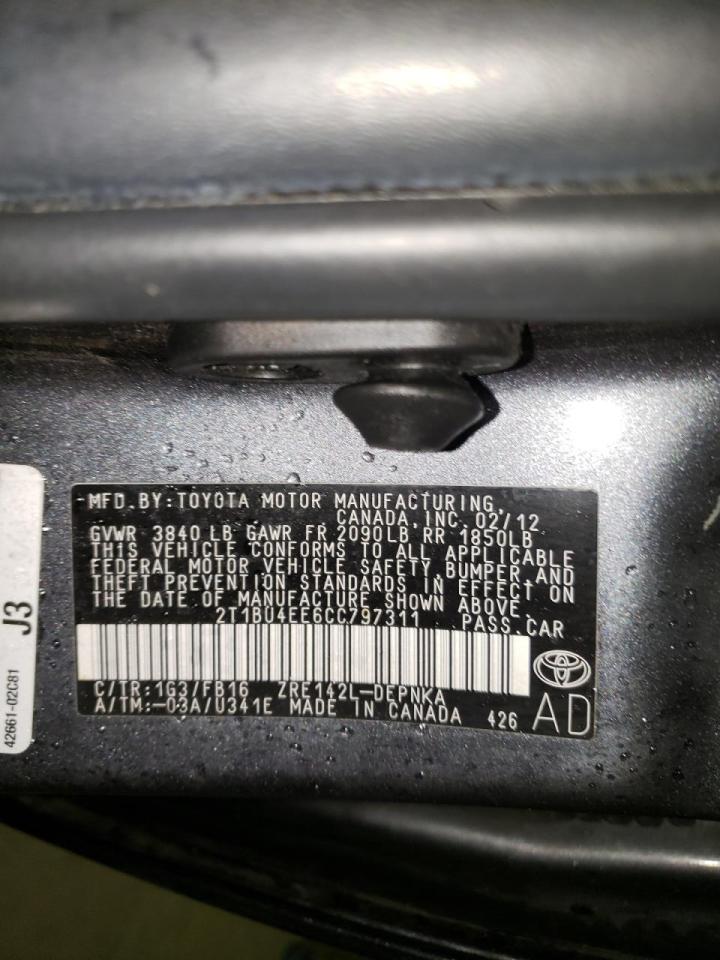 Photo 10 from auction – 2012 TOYOTA COROLLA BA with VIN 2T1BU4EE6CC797311
