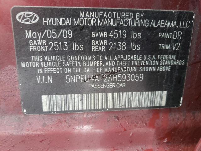 Photo 10 from auction – 2010 HYUNDAI SONATA SE with VIN 5NPEU4AF2AH593059