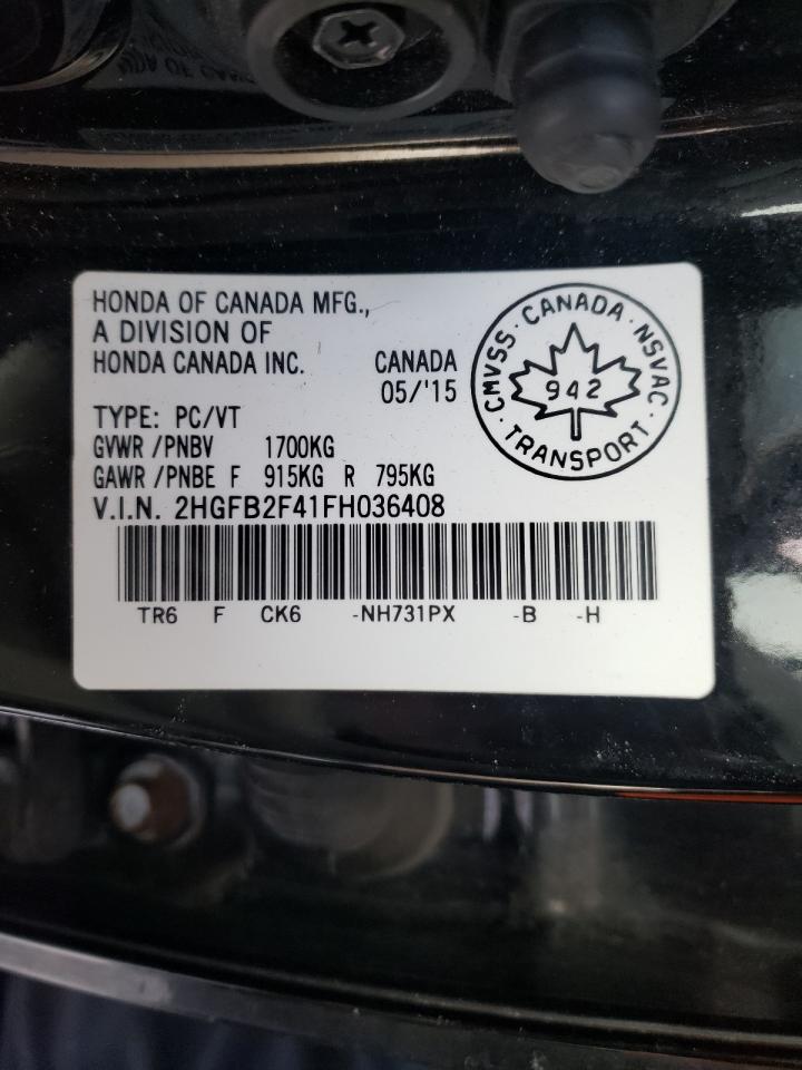 Photo 10 from auction – 2015 HONDA CIVIC LX with VIN 2HGFB2F41FH036408