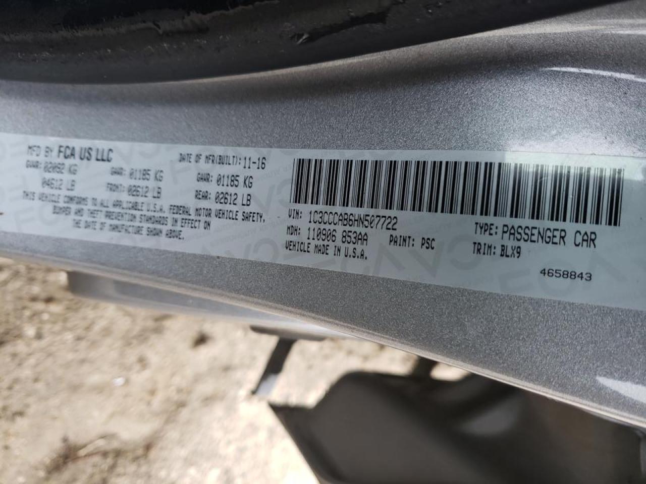 Photo 10 from auction – 2017 CHRYSLER 200 LIMITE with VIN 1C3CCCAB6HN507722