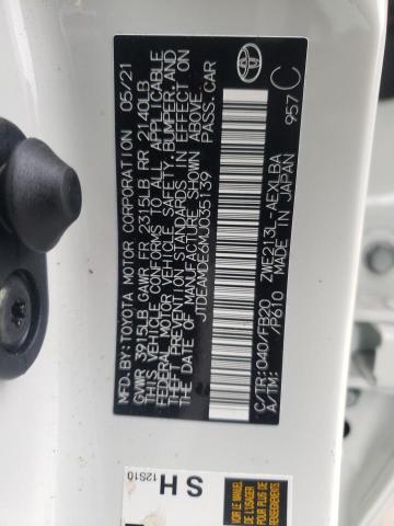 Photo 10 from auction – 2021 TOYOTA COROLLA LE with VIN JTDEAMDE6MJ035139
