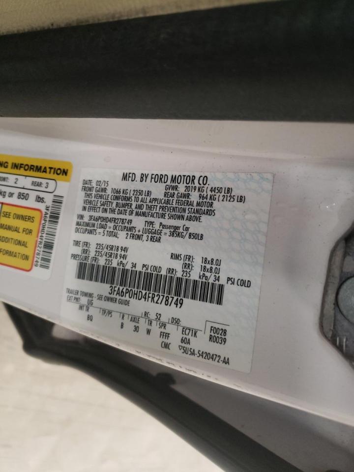 Photo 10 from auction – 2015 FORD FUSION SE with VIN 3FA6P0HD4FR278749