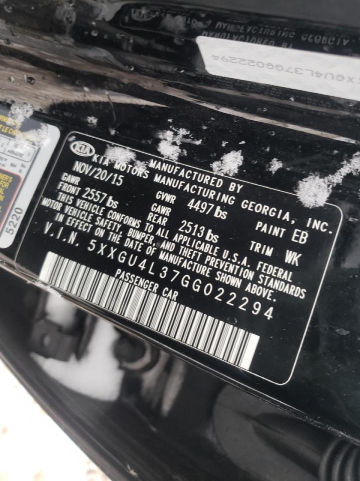 Photo 10 from auction – 2016 KIA OPTIMA EX with VIN 5XXGU4L37GG022294