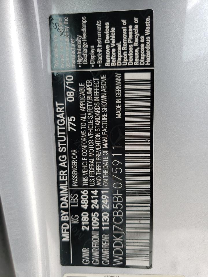 Photo 10 from auction – 2011 MERCEDES-BENZ E 550 with VIN WDDKJ7CB5BF075911