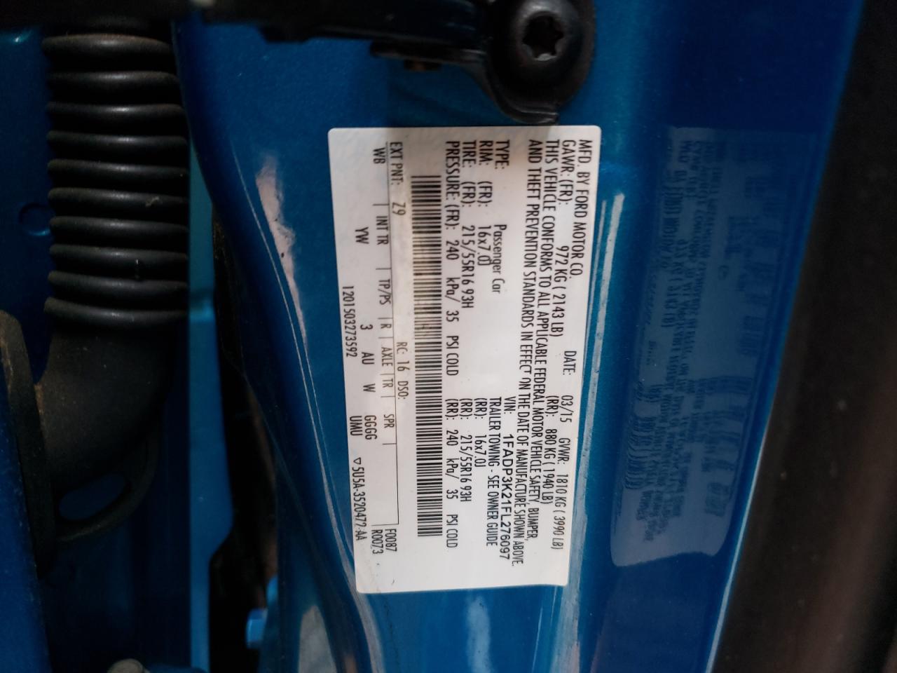 Photo 10 from auction – 2015 FORD FOCUS SE with VIN 1FADP3K21FL276097