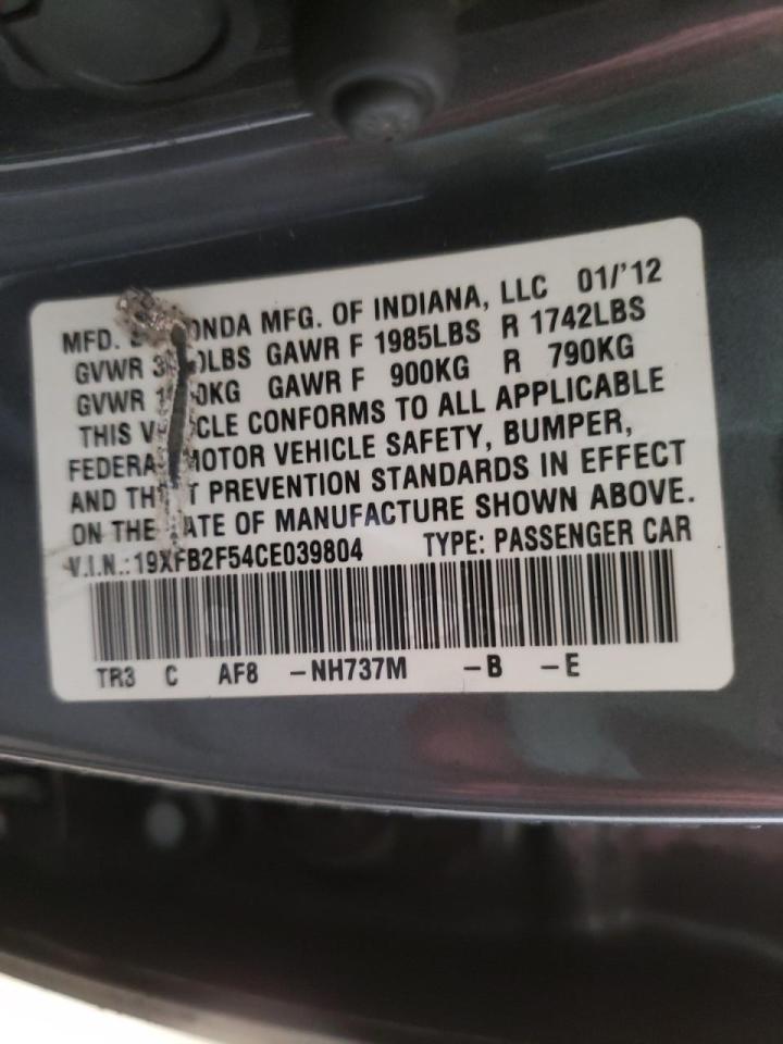 Photo 10 from auction – 2012 HONDA CIVIC LX with VIN 19XFB2F54CE039804