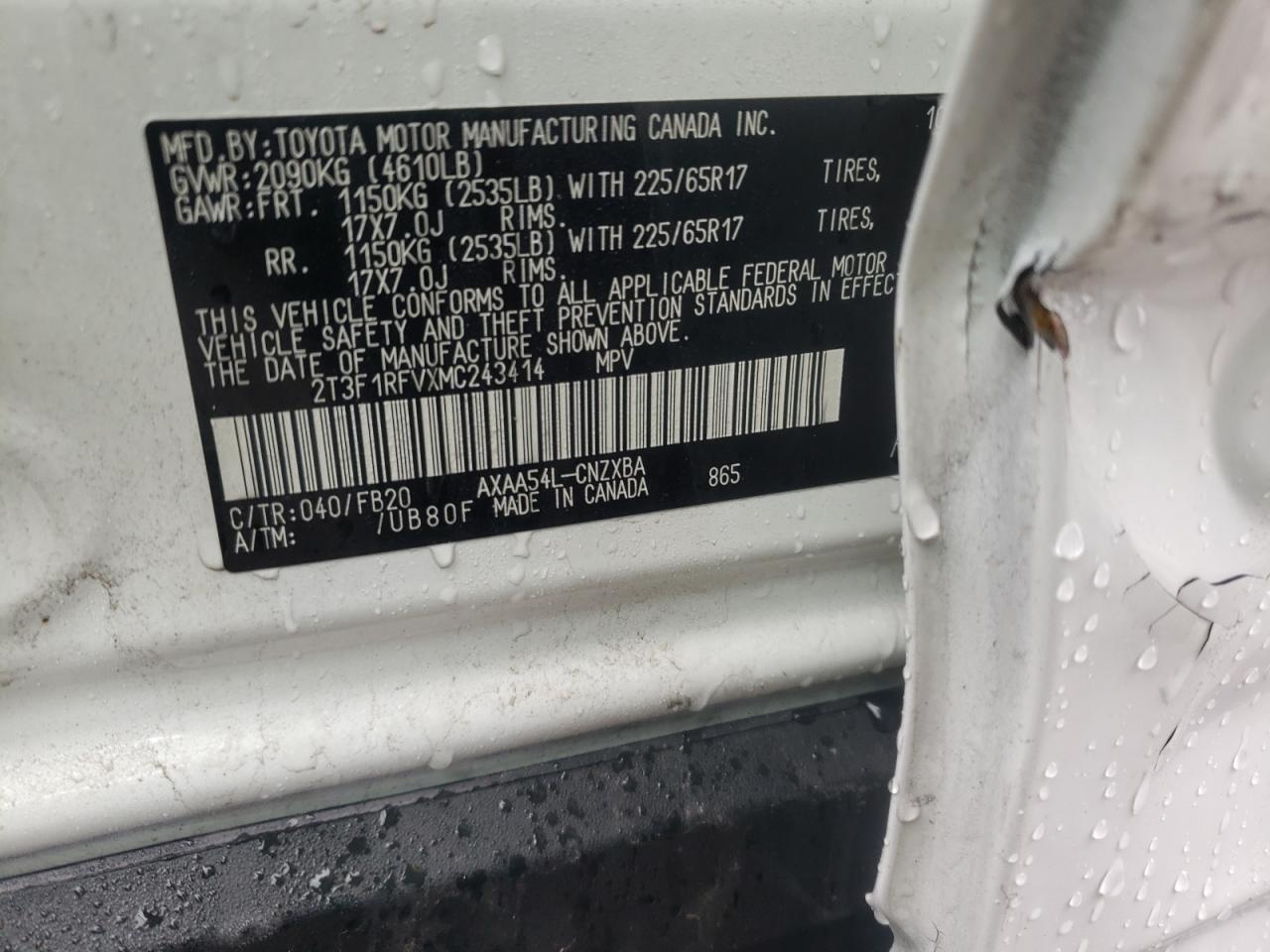 Photo 10 from auction – 2021 TOYOTA RAV4 LE with VIN 2T3F1RFVXMC243414