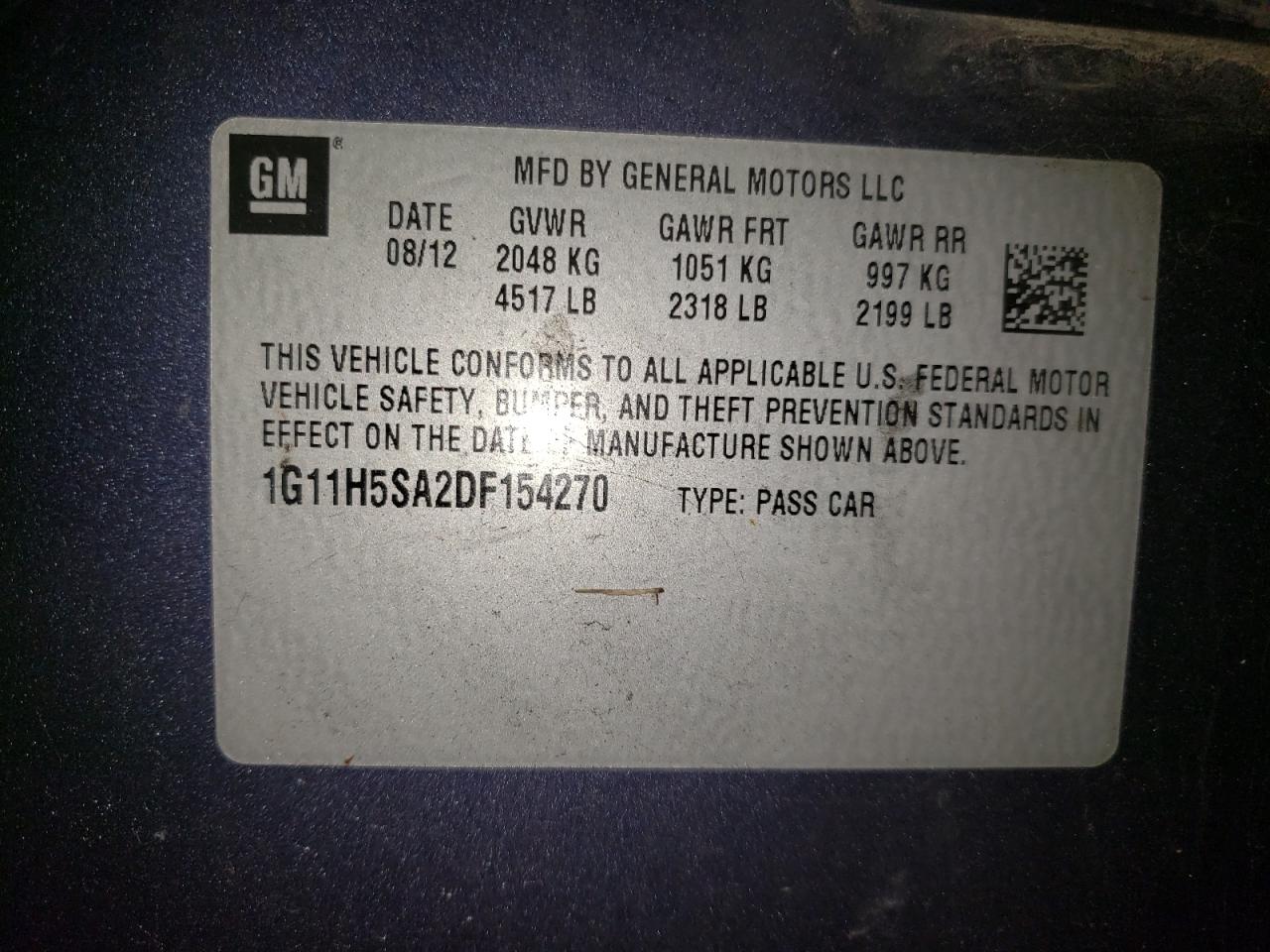 Photo 10 from auction – 2013 CHEVROLET MALIBU LTZ with VIN 1G11H5SA2DF154270