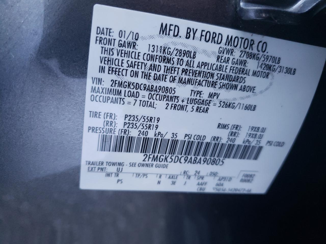 Photo 10 from auction – 2010 FORD FLEX LIMIT with VIN 2FMGK5DC9ABA90805