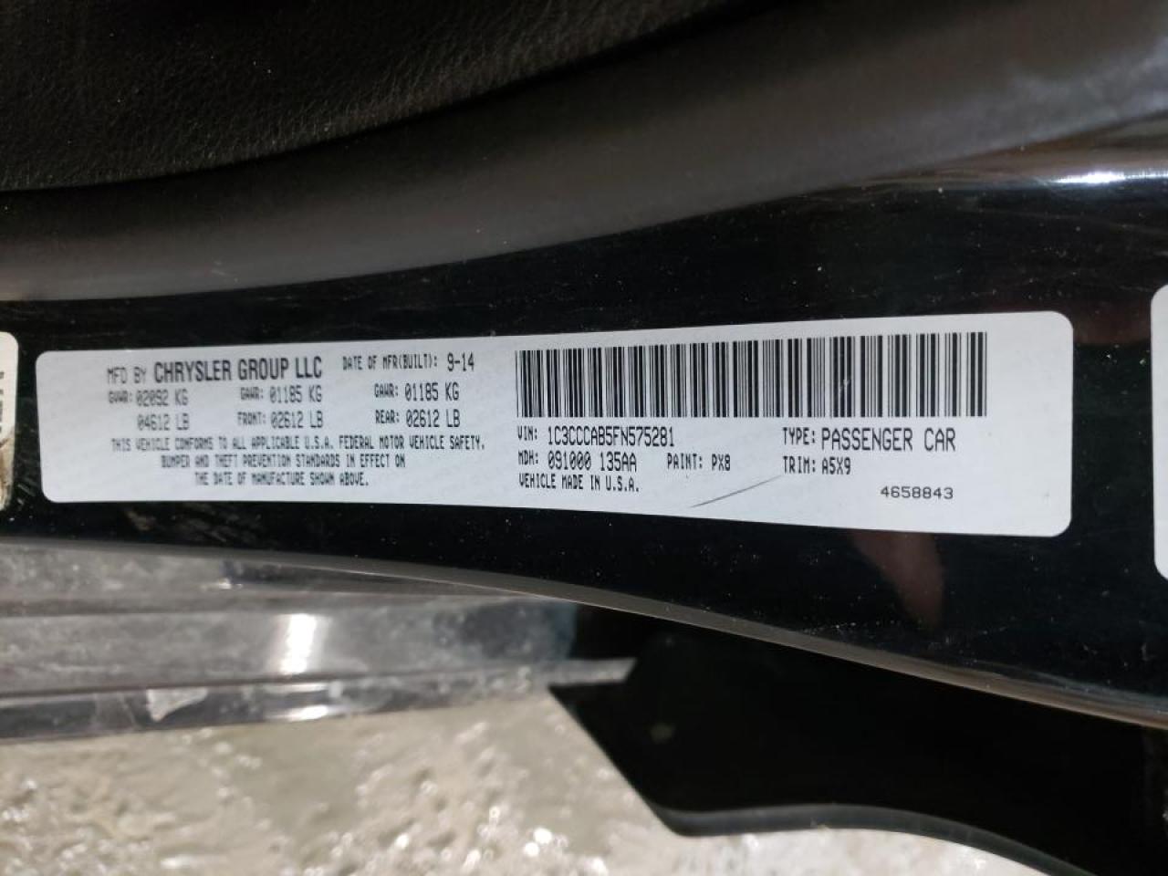Photo 10 from auction – 2015 CHRYSLER 200 LIMITE with VIN 1C3CCCAB5FN575281