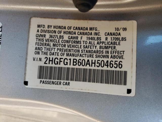 Photo 10 from auction – 2010 HONDA CIVIC LX with VIN 2HGFG1B60AH504656
