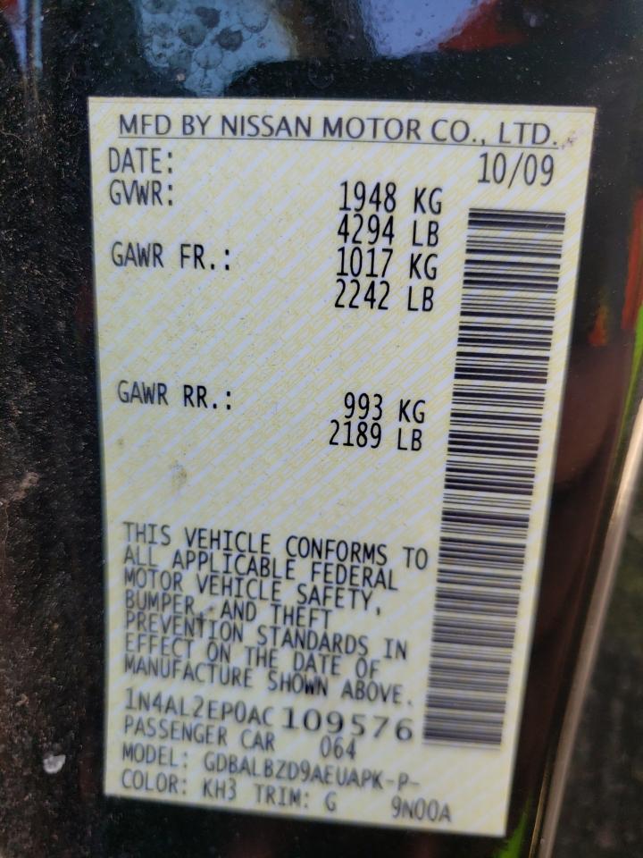 Photo 10 from auction – 2010 NISSAN ALTIMA S with VIN 1N4AL2EP0AC109576