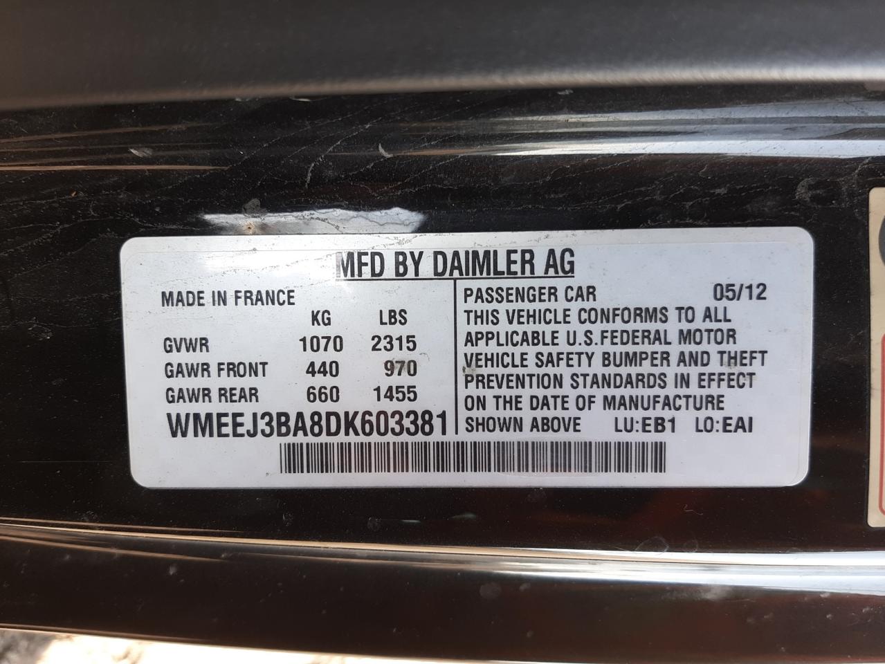 Photo 10 from auction – 2013 SMART FORTWO PUR with VIN WMEEJ3BA8DK603381