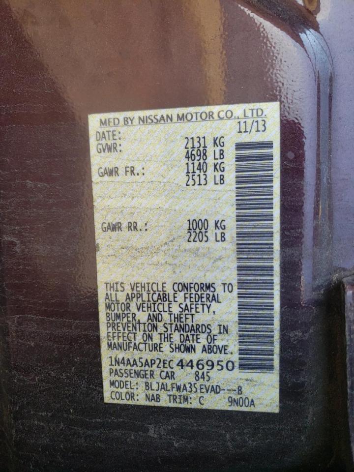 Photo 10 from auction – 2014 NISSAN MAXIMA S with VIN 1N4AA5AP2EC446950