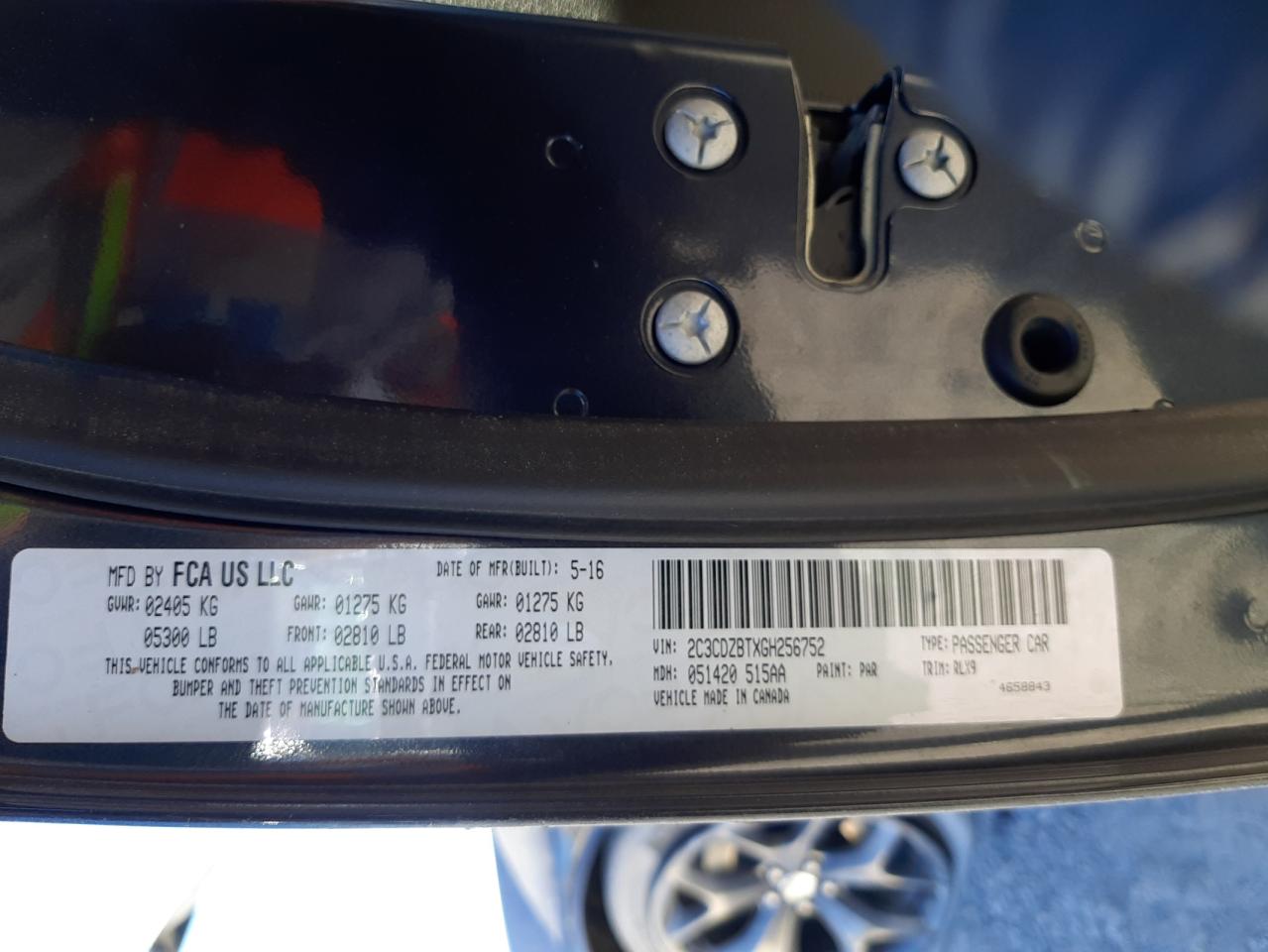 Photo 10 from auction – 2016 DODGE CHALLENGER with VIN 2C3CDZBTXGH256752