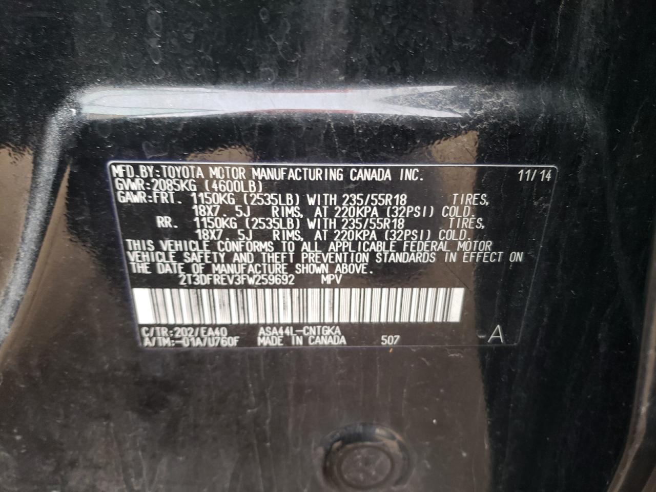 Zdjęcie 10 z aukcji – 2015 TOYOTA RAV4 LIMIT z VIN 2T3DFREV3FW259692