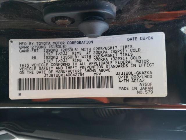 Photo 10 from auction – 2004 LEXUS GX 470 with VIN JTJBT20X140042754
