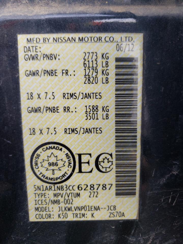 Photo 10 from auction – 2012 NISSAN PATHFINDER with VIN 5N1AR1NB3CC628787
