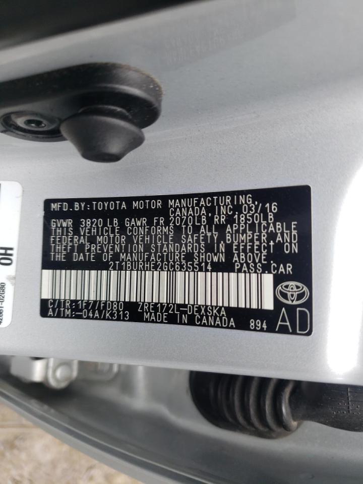 Photo 10 from auction – 2016 TOYOTA COROLLA L with VIN 2T1BURHE2GC635514