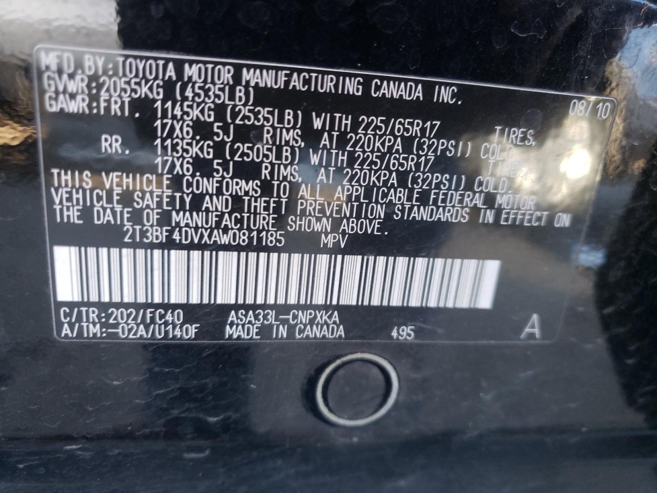 Photo 10 from auction – 2010 TOYOTA RAV4 with VIN 2T3BF4DVXAW081185