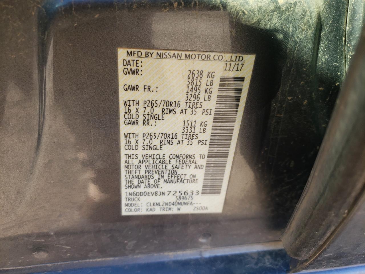 Photo 10 from auction – 2018 NISSAN FRONTIER S with VIN 1N6DD0EV8JN725633