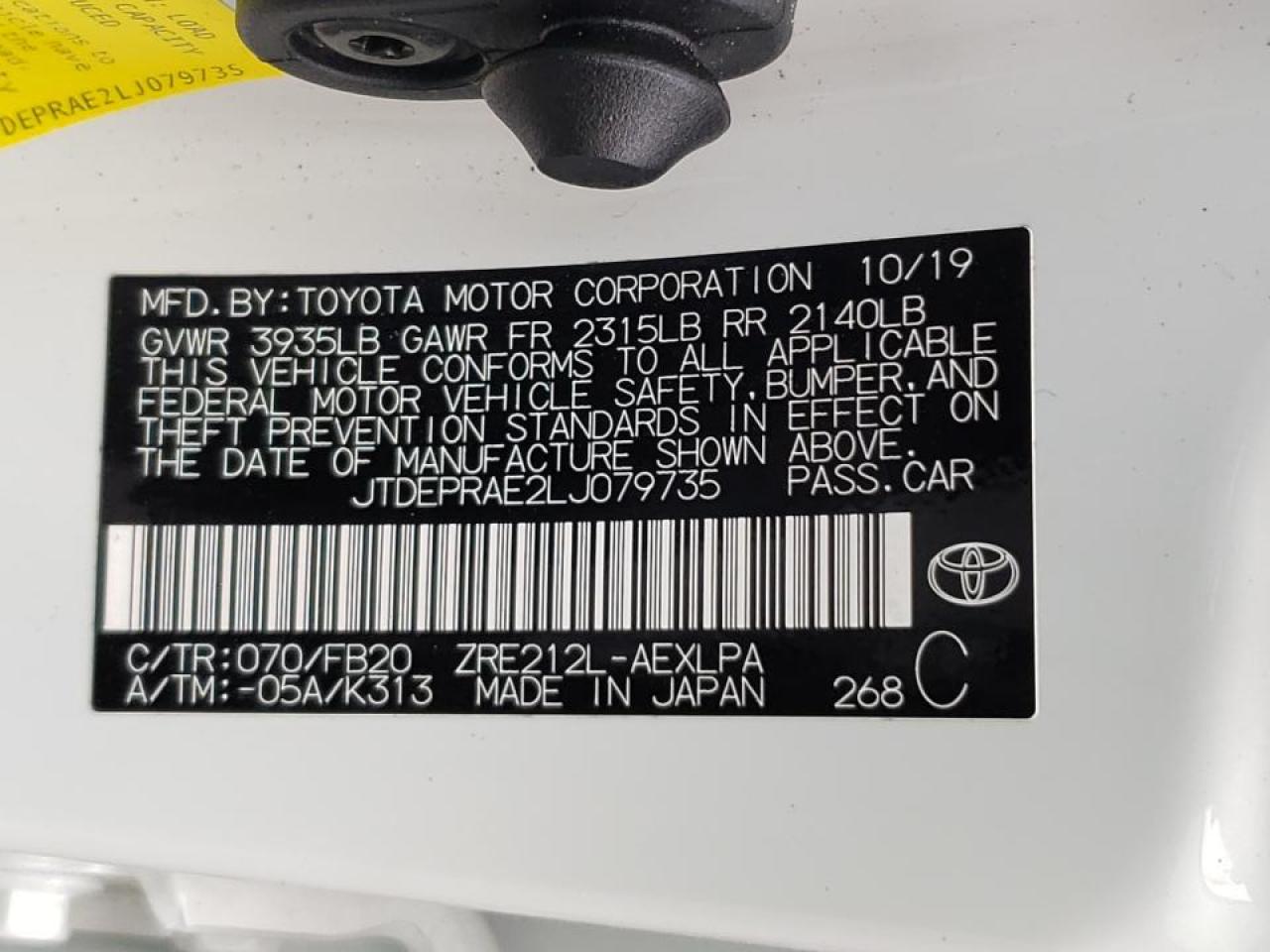 Photo 10 from auction – 2020 TOYOTA COROLLA LE with VIN JTDEPRAE2LJ079735