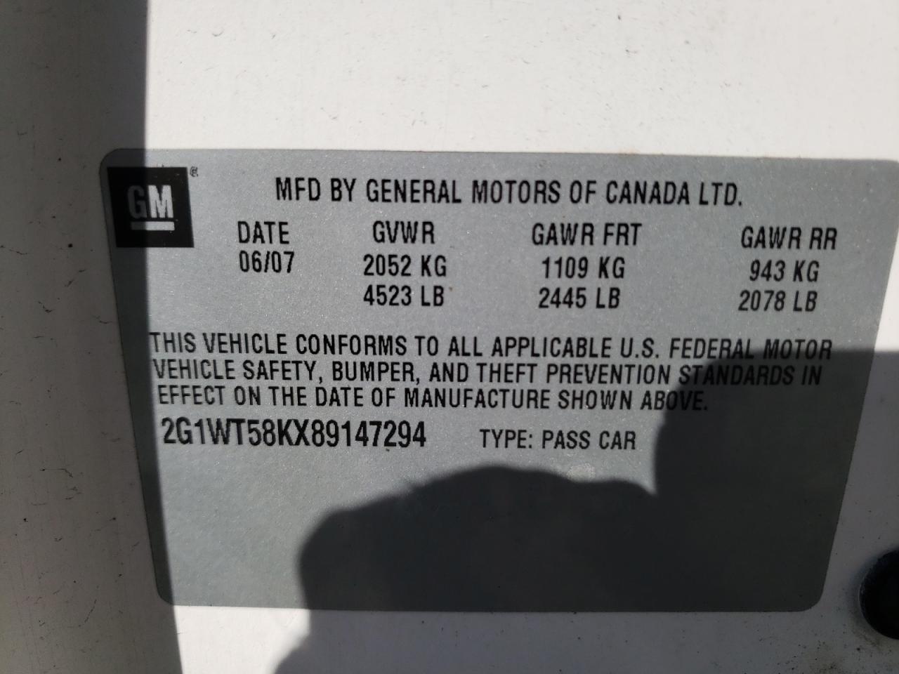 Zdjęcie 10 z aukcji – 2008 CHEVROLET IMPALA LT z VIN 2G1WT58KX89147294