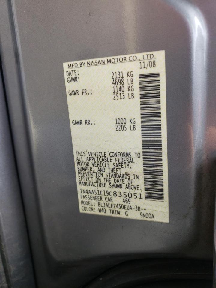 Photo 10 from auction – 2009 NISSAN MAXIMA S with VIN 1N4AA51E19C835051
