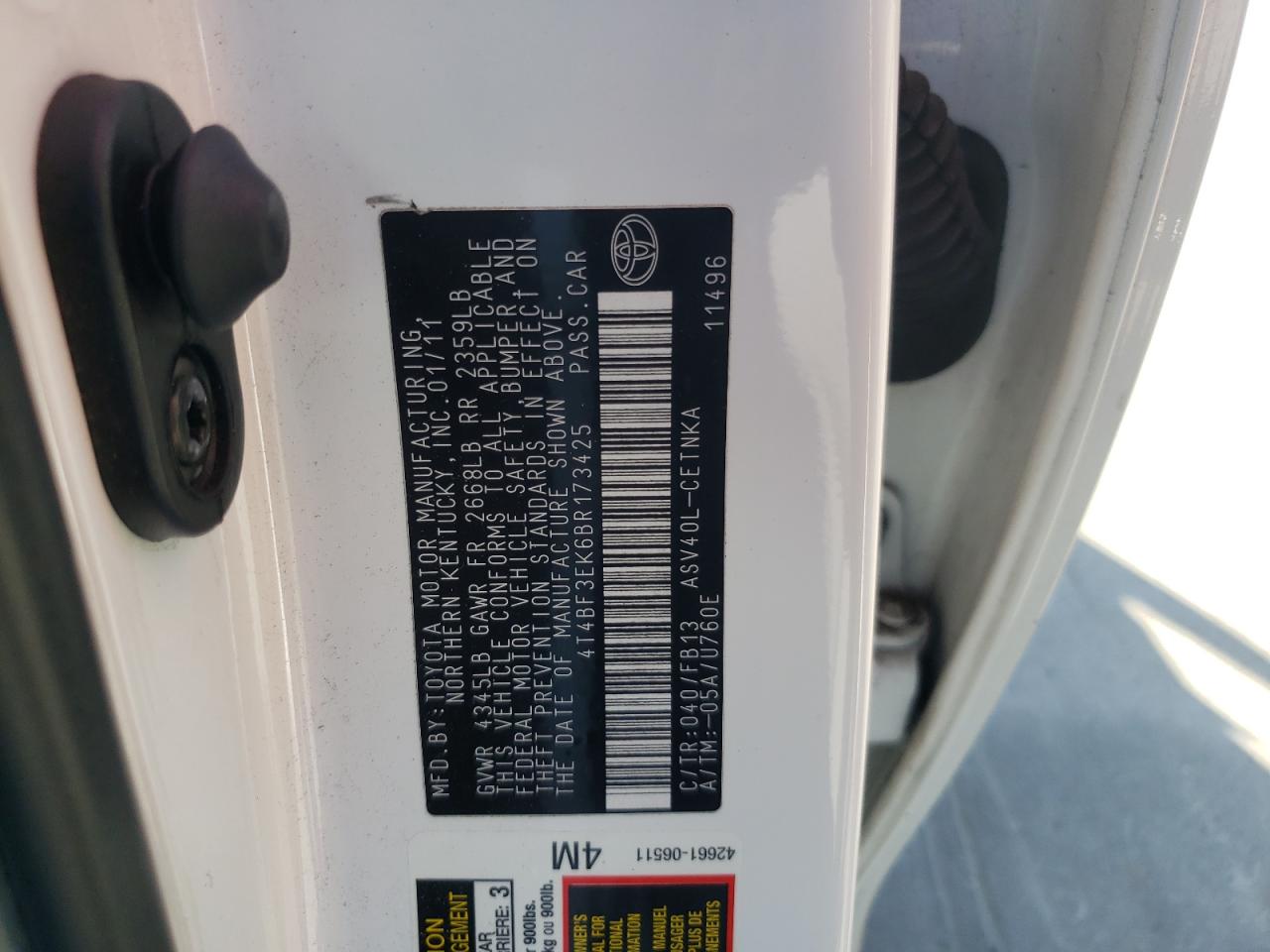 Zdjęcie 10 z aukcji – 2011 TOYOTA CAMRY BASE z VIN 4T4BF3EK6BR173425