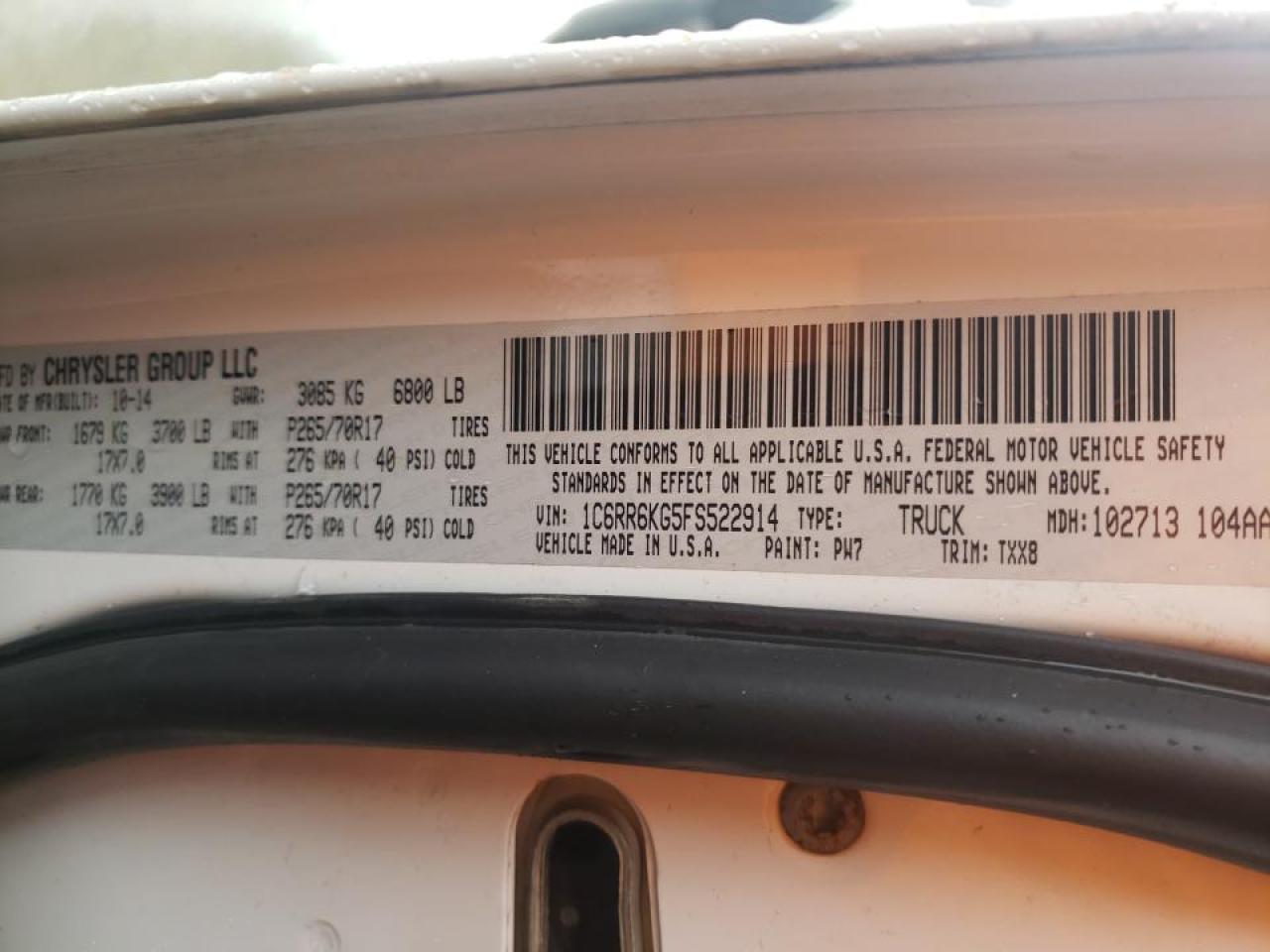 Photo 10 from auction – 2015 RAM 1500 ST with VIN 1C6RR6KG5FS522914