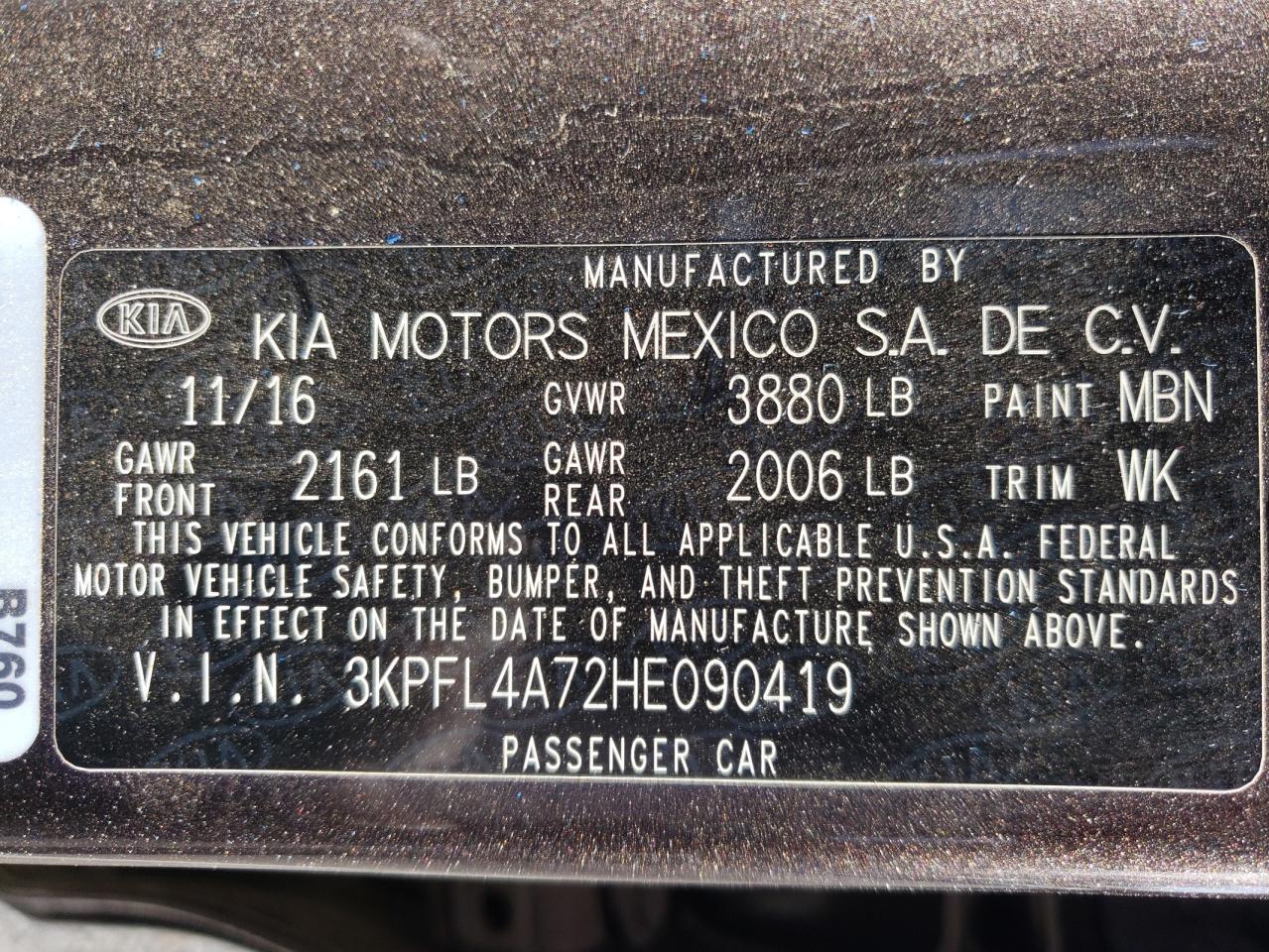 Photo 10 from auction – 2017 KIA FORTE LX with VIN 3KPFL4A72HE090419