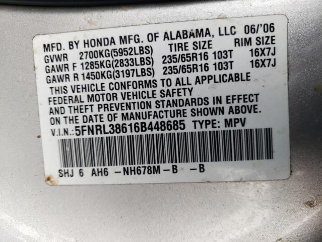 Photo 10 from auction – 2006 HONDA ODYSSEY EX with VIN 5FNRL38616B448685