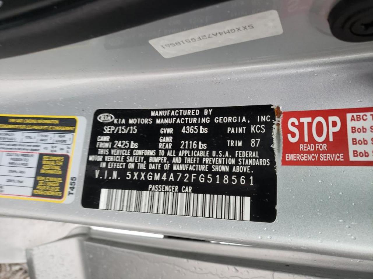 Photo 10 from auction – 2015 KIA OPTIMA LX with VIN 5XXGM4A72FG518561