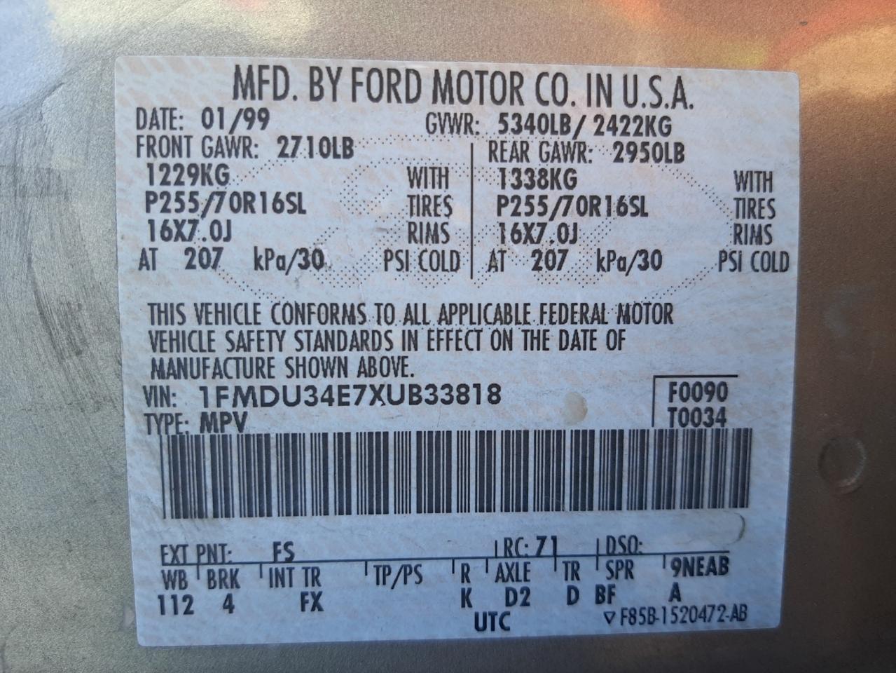 Photo 10 from auction – 1999 FORD EXPLORER with VIN 1FMDU34X7XUB33818