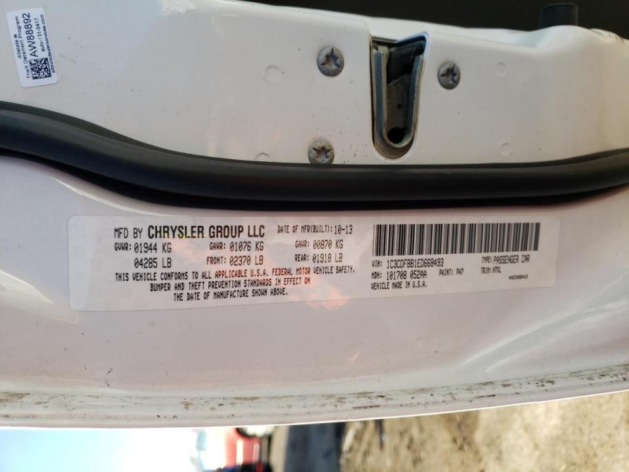 Photo 10 from auction – 2014 DODGE DART SXT with VIN 1C3CDFBB1ED668493