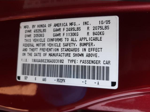 Photo 10 from auction – 2006 ACURA 3.2TL with VIN 19UUA66236A003182