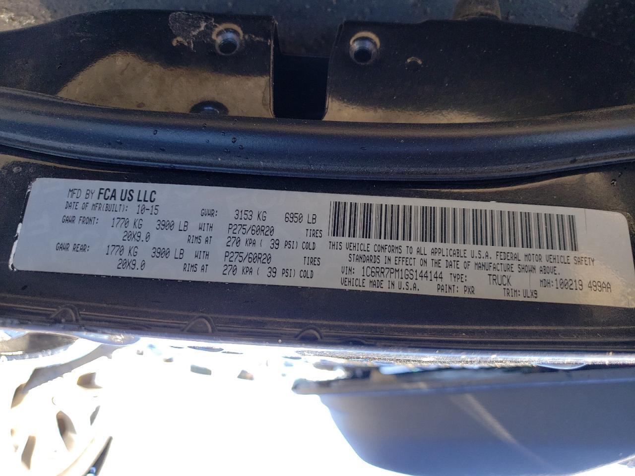 Photo 10 from auction – 2016 RAM 1500 LONGH with VIN 1C6RR7PM1GS144144