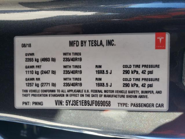 Photo 10 from auction – 2018 TESLA MODEL 3 with VIN 5YJ3E1EB9JF069058