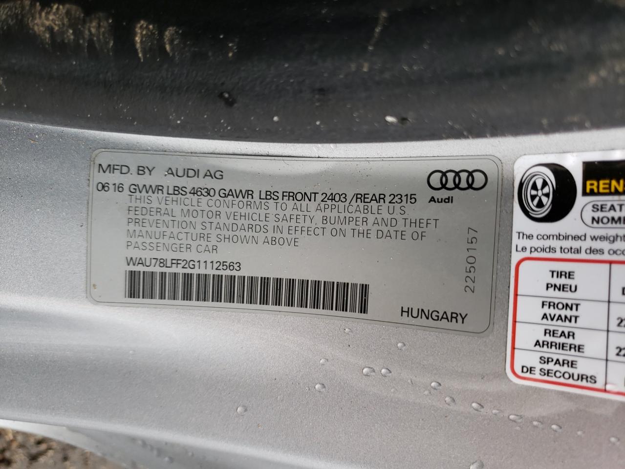 Photo 10 from auction – 2016 AUDI A3 PREMIUM with VIN WAU78LFF2G1112563