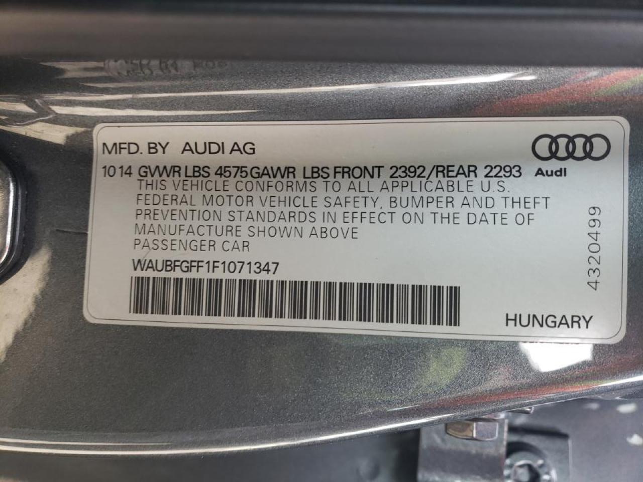 Photo 10 from auction – 2015 AUDI A3 PREMIUM with VIN WAUBFGFF1F1071347