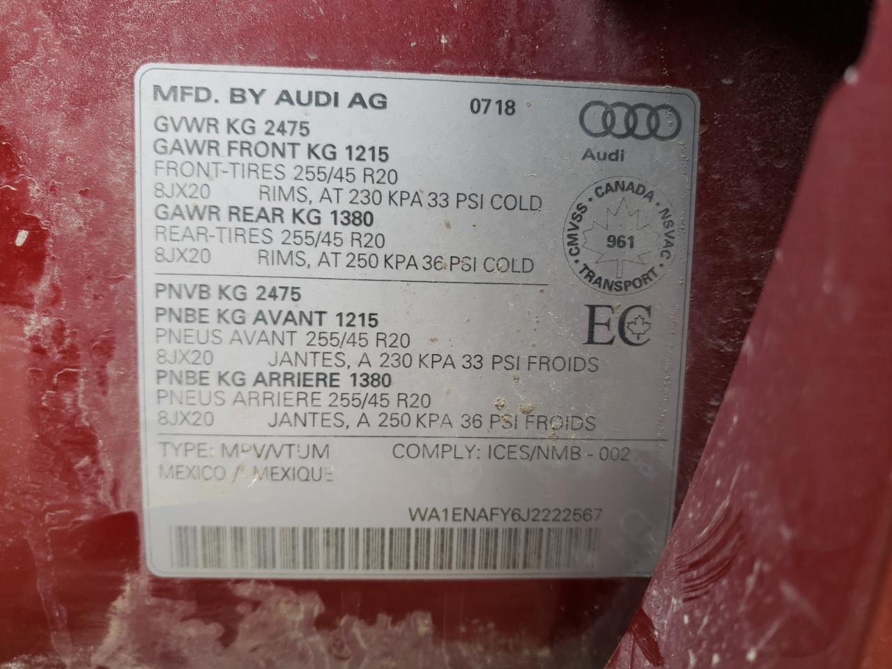 Photo 10 from auction – 2018 AUDI Q5 PROGRES with VIN WA1ENAFY6J2222567